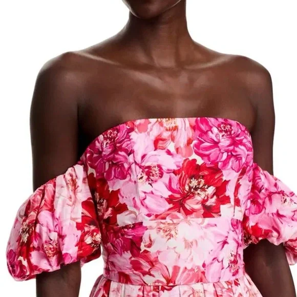 Aqua Strapless Floral Off the Shoulder Maxi Dress in Pink and Red - Picture 5 of 7